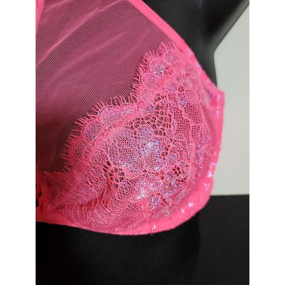 Victoria's Secret Very Sexy Iridescent Pink Halter Chantilly Lace Bralette Small - Picture 4 of 9